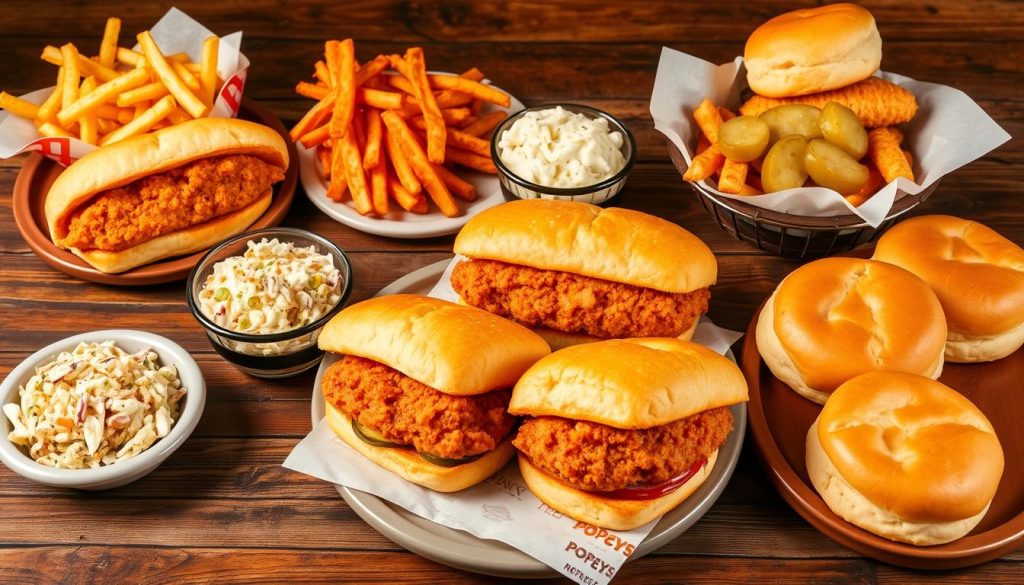 Popeyes sides menu with fish sandwiches