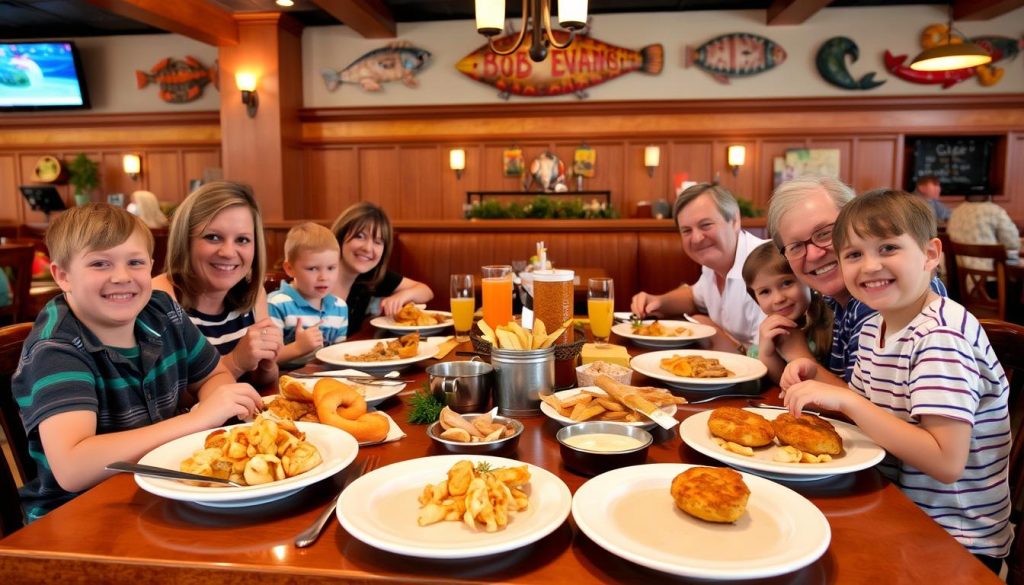 family dining at Bob Evans with seafood options